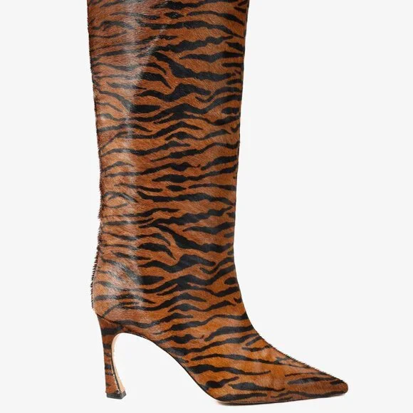 Alexandre Birman Kyra Brown Haircalf Zebra Knee-High Boots - Picture 2 of 12
